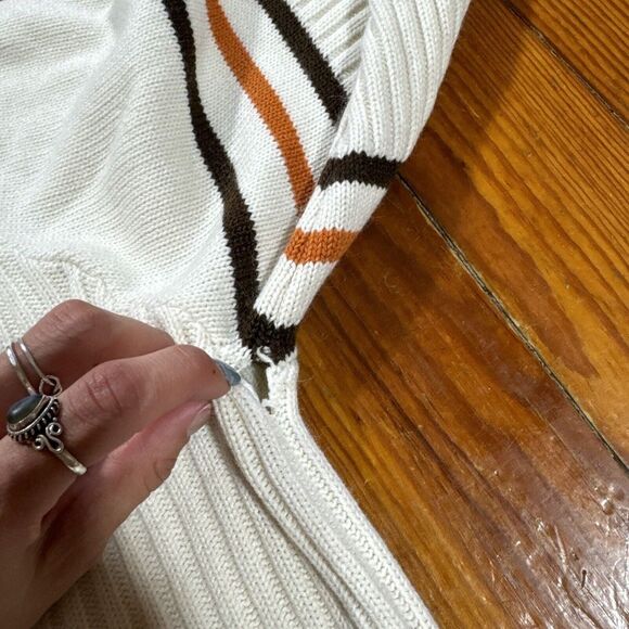 Old Skool Urban Wear Sz L Brown Orange Striped Sweater Turtleneck 100% Acrylic - Picture 7 of 10